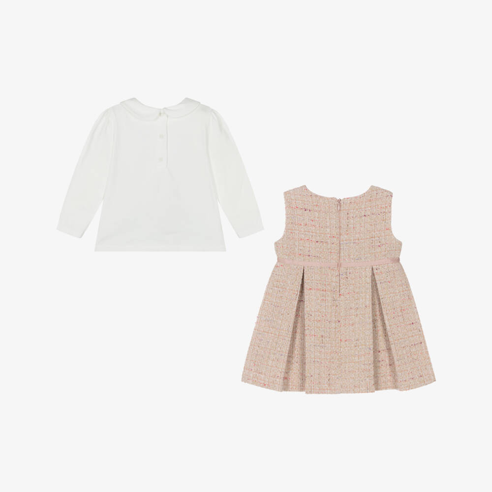 Patachou-Girls Pink Tweed Pinafore Dress Set | Childrensalon