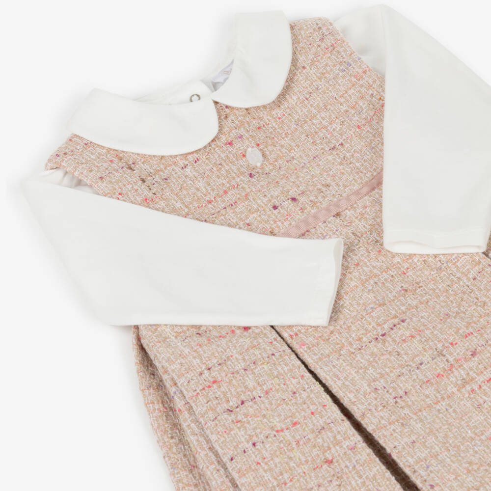 Patachou-Girls Pink Tweed Pinafore Dress Set | Childrensalon