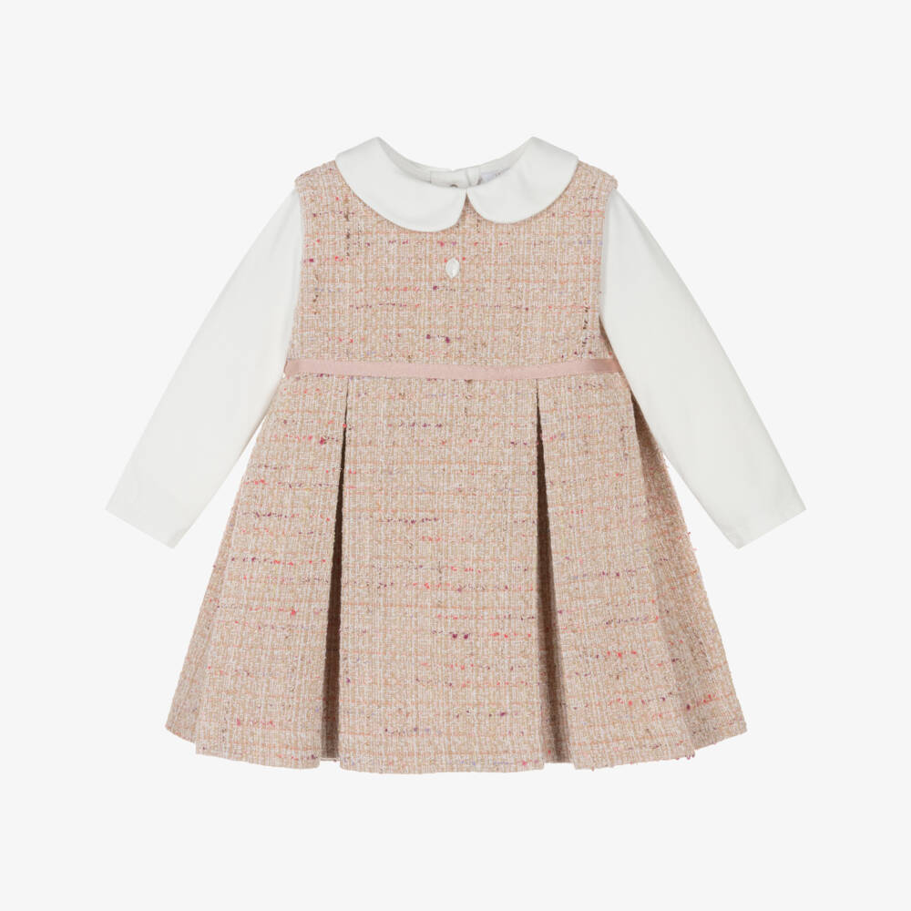 Patachou-Girls Pink Tweed Pinafore Dress Set | Childrensalon