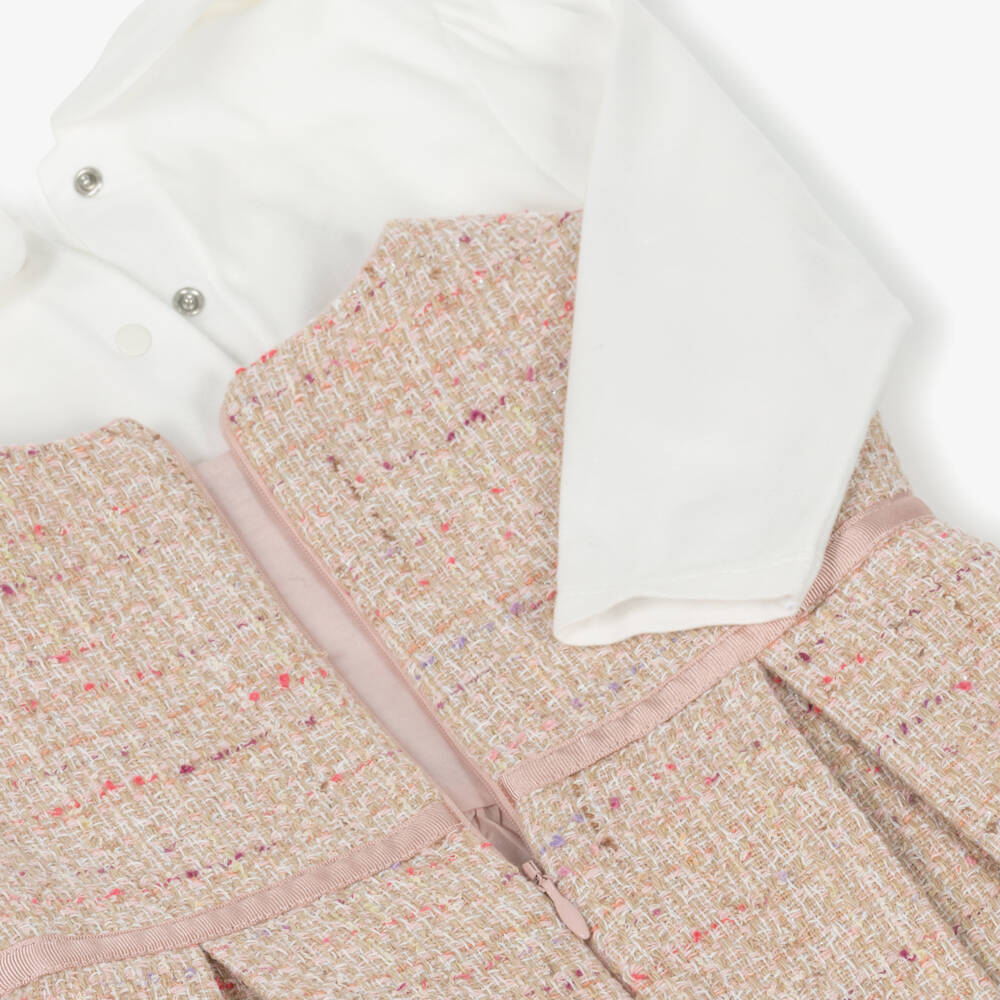 Patachou-Girls Pink Tweed Pinafore Dress Set | Childrensalon