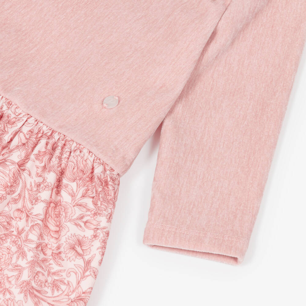 Patachou-Girls Pink Velour Dress with Liberty Print Skirt | Childrensalon