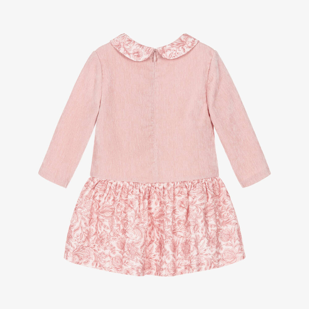 Patachou-Girls Pink Velour Dress with Liberty Print Skirt | Childrensalon