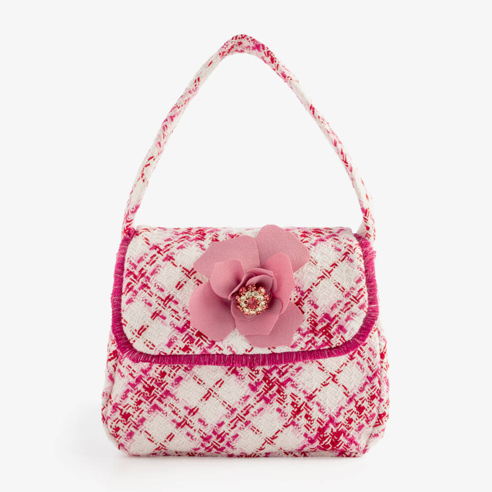 Patachou-Girls Pink & White Check Tweed Bag (18cm) | Childrensalon