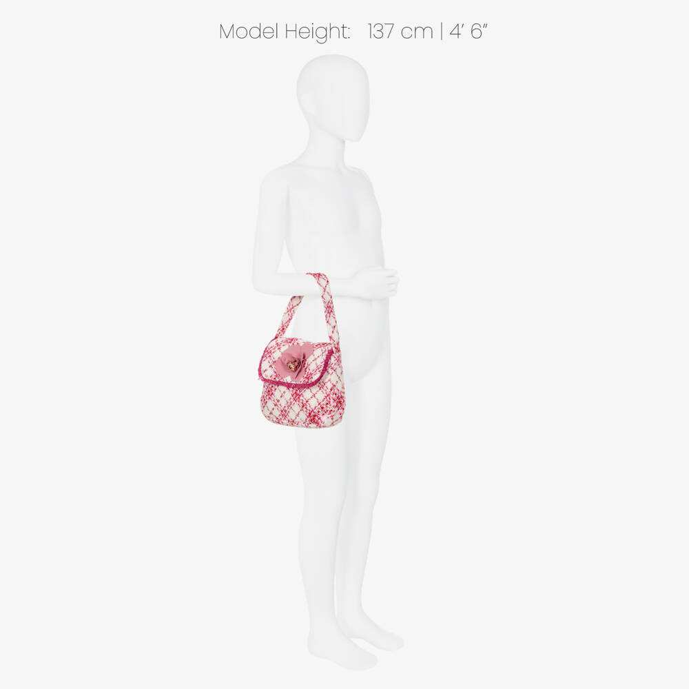 Patachou-Girls Pink & White Check Tweed Bag (18cm) | Childrensalon