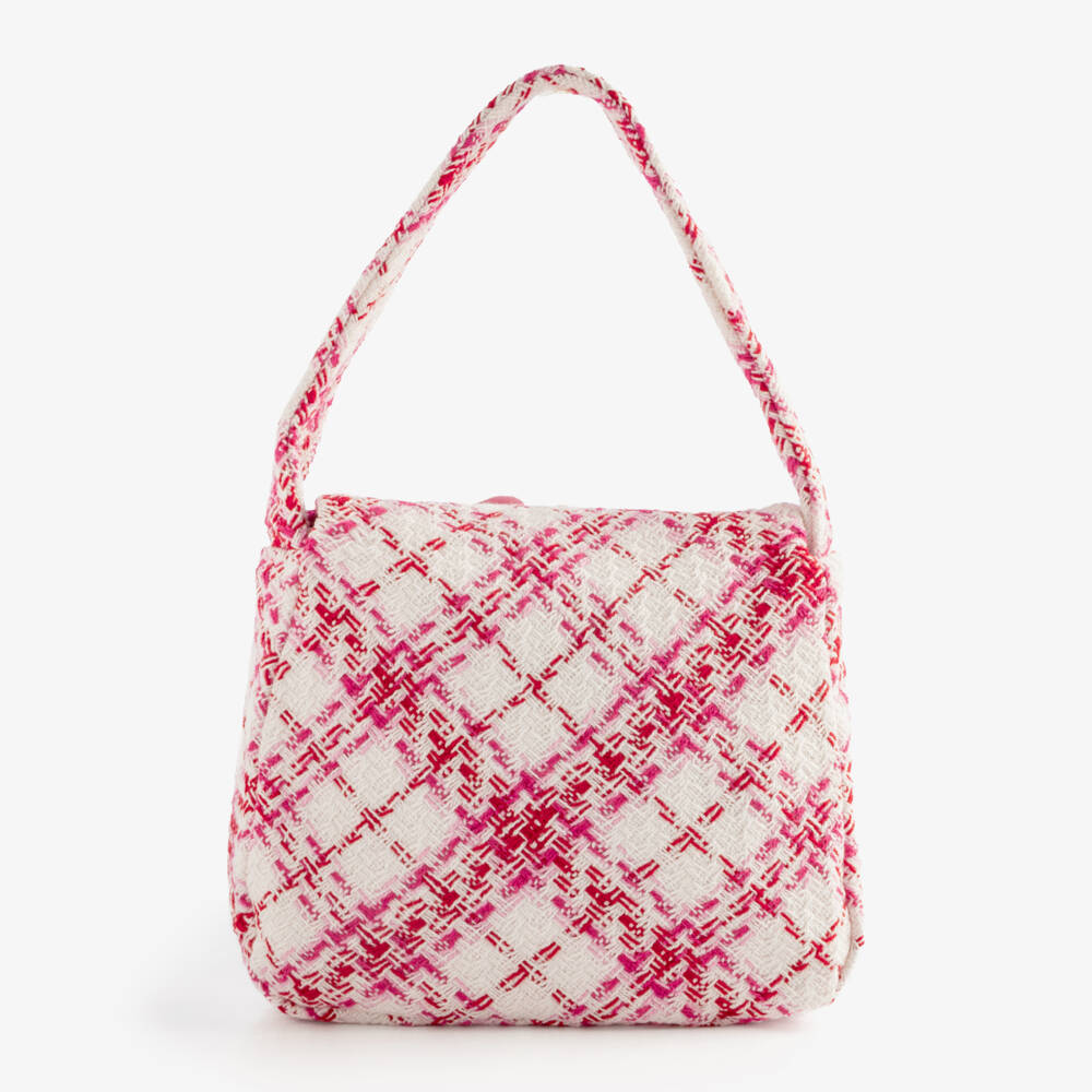 Patachou-Girls Pink & White Check Tweed Bag (18cm) | Childrensalon