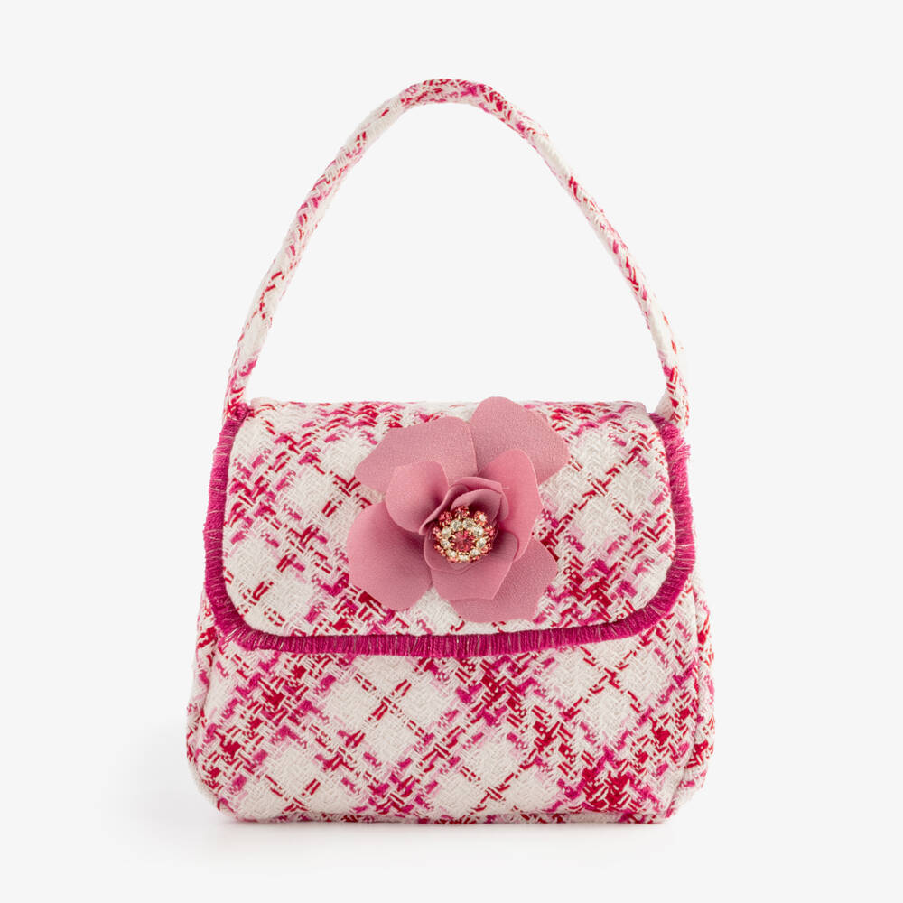 Patachou-Girls Pink & White Check Tweed Bag (18cm) | Childrensalon