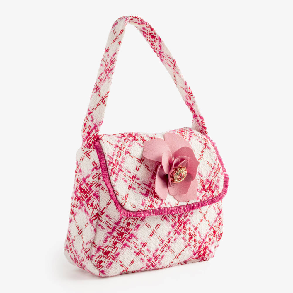 Patachou-Girls Pink & White Check Tweed Bag (18cm) | Childrensalon