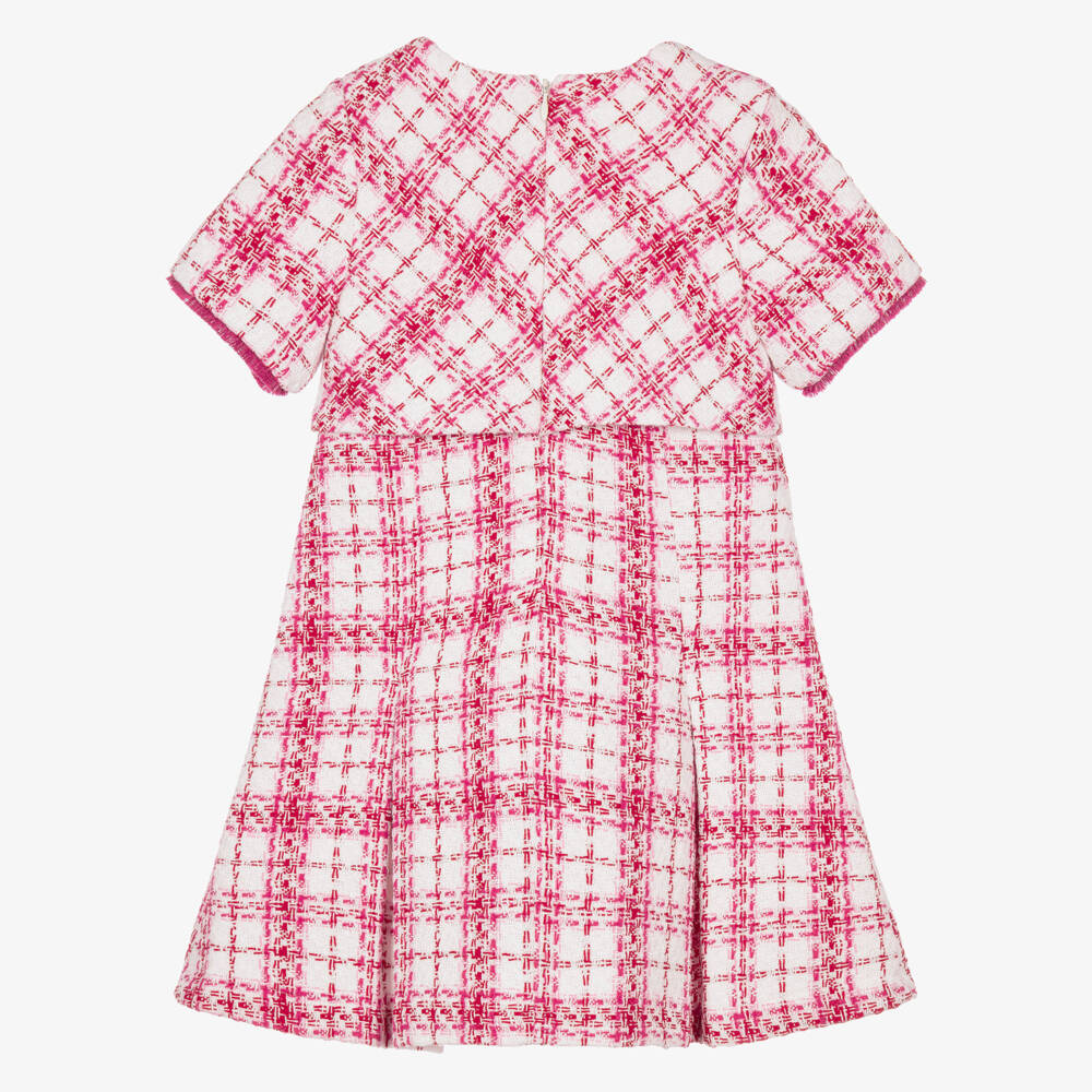 Patachou-Girls Pink & White Check Tweed Dress | Childrensalon