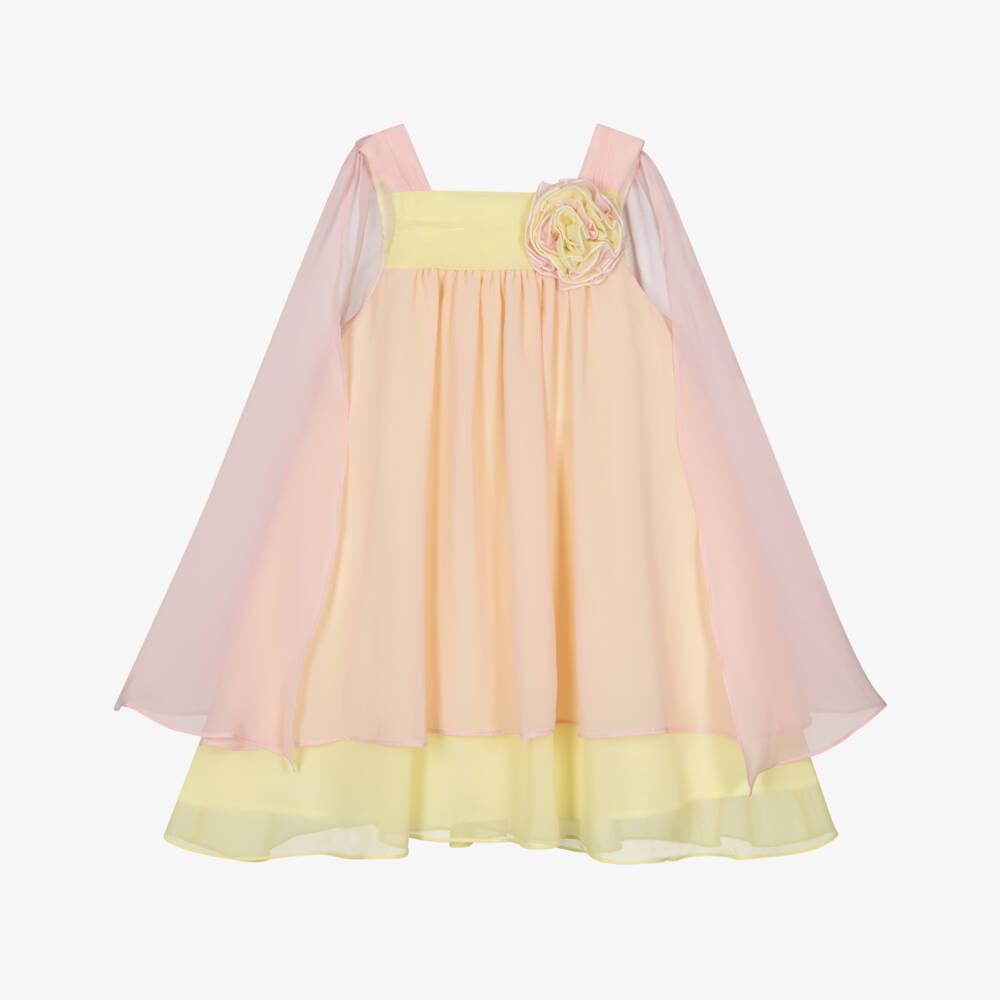 Patachou-Girls Pink & Yellow Layered Chiffon Dress | Childrensalon
