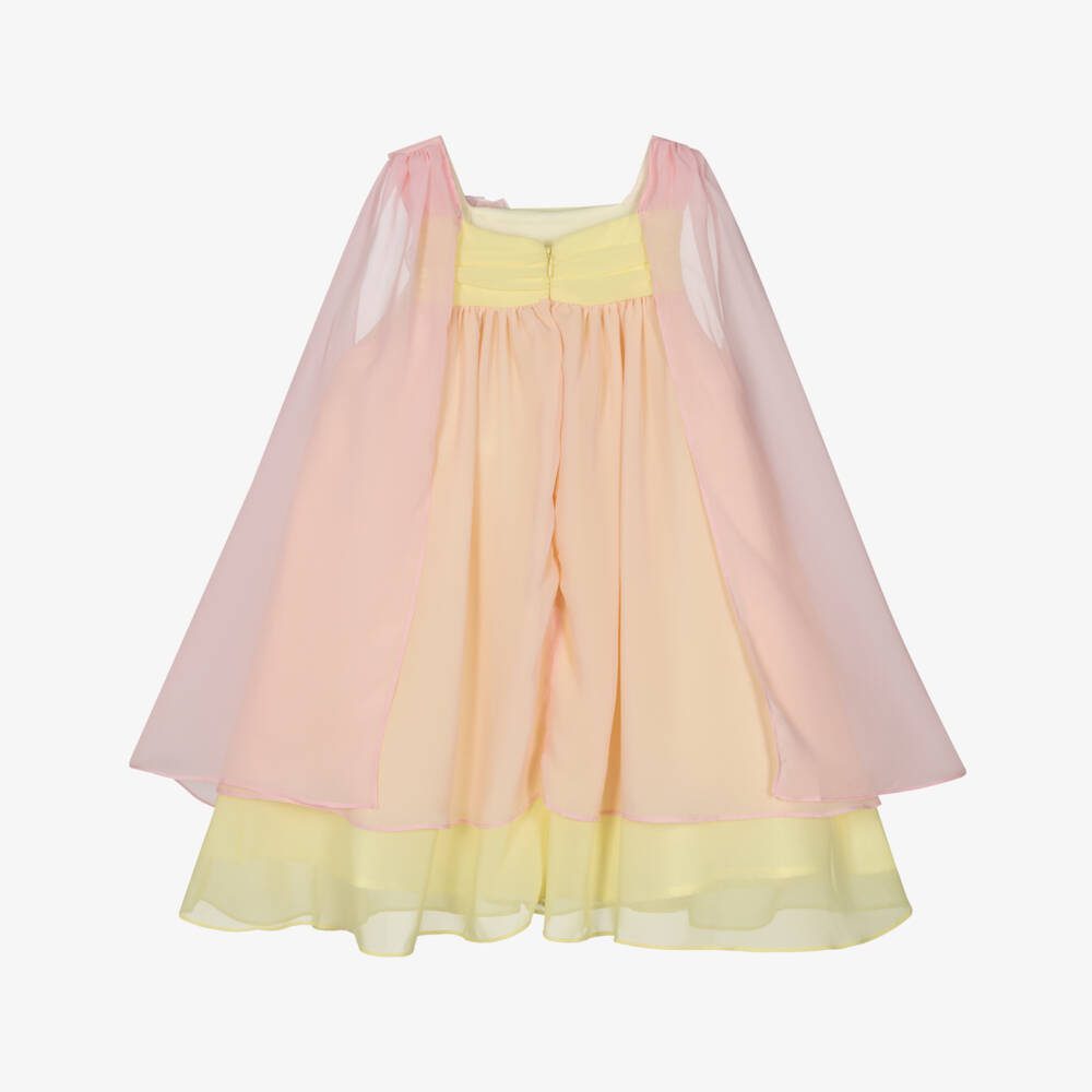 Patachou-Girls Pink & Yellow Layered Chiffon Dress | Childrensalon