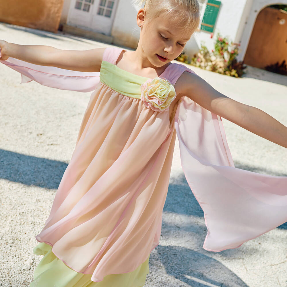 Patachou-Girls Pink & Yellow Layered Chiffon Dress | Childrensalon