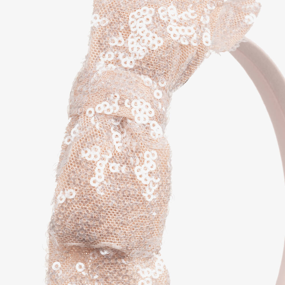 Patachou-Girls Powder Pink Sequinned Bow Hairband | Childrensalon