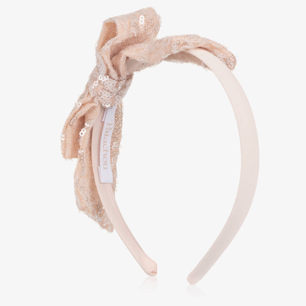 Patachou-Girls Powder Pink Sequinned Bow Hairband | Childrensalon