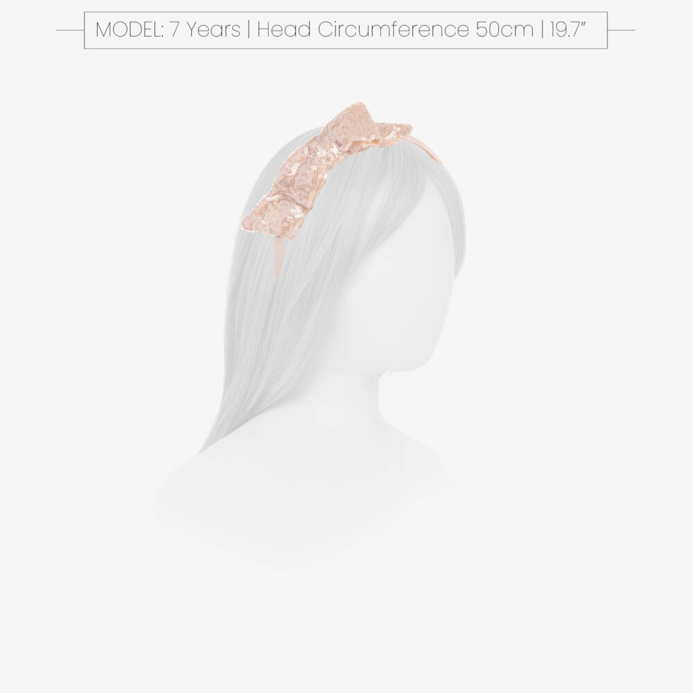Patachou-Girls Powder Pink Sequinned Bow Hairband | Childrensalon
