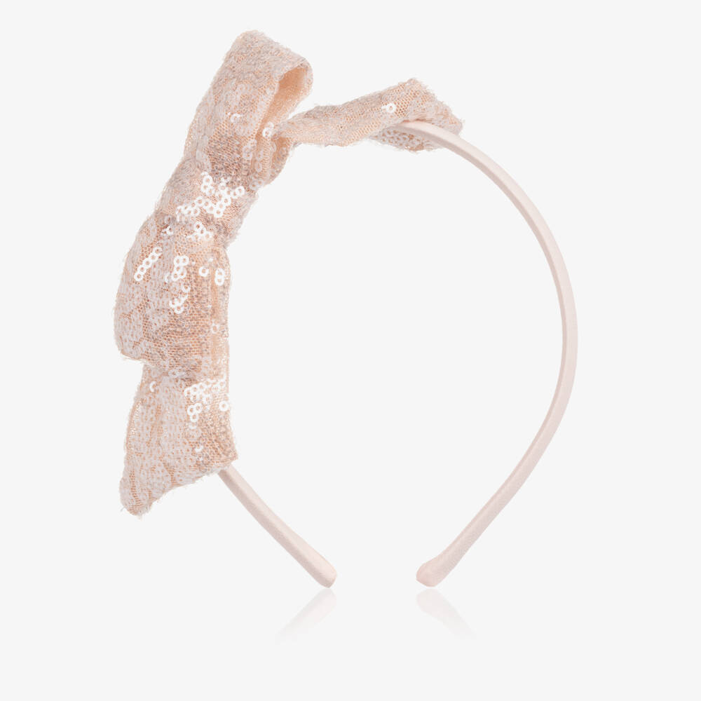 Patachou-Girls Powder Pink Sequinned Bow Hairband | Childrensalon