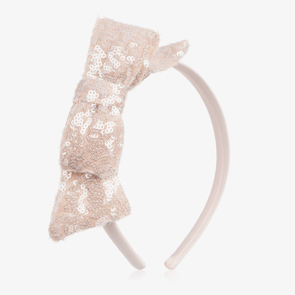 Patachou-Girls Powder Pink Sequinned Bow Hairband | Childrensalon