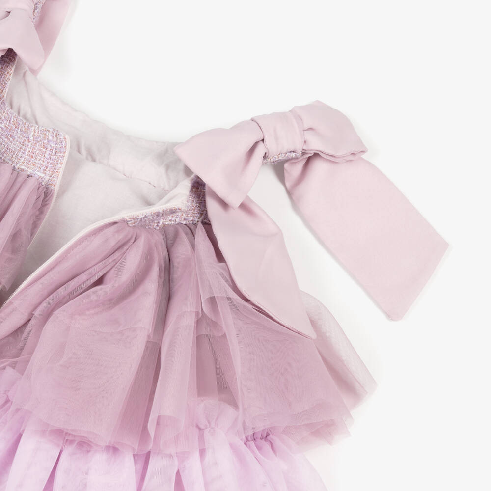 Patachou-Girls Purple & Pink Ombré Tiered Tulle Dress with Bows | Childrensalon