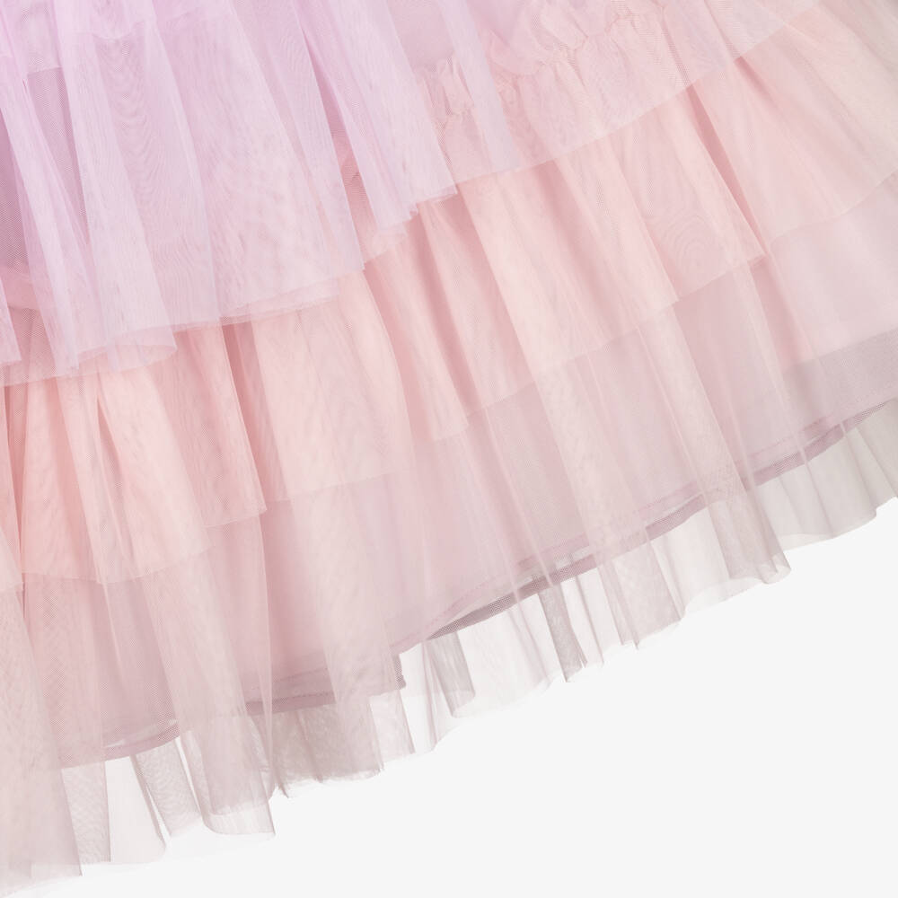 Patachou-Girls Purple & Pink Ombré Tiered Tulle Dress with Bows | Childrensalon