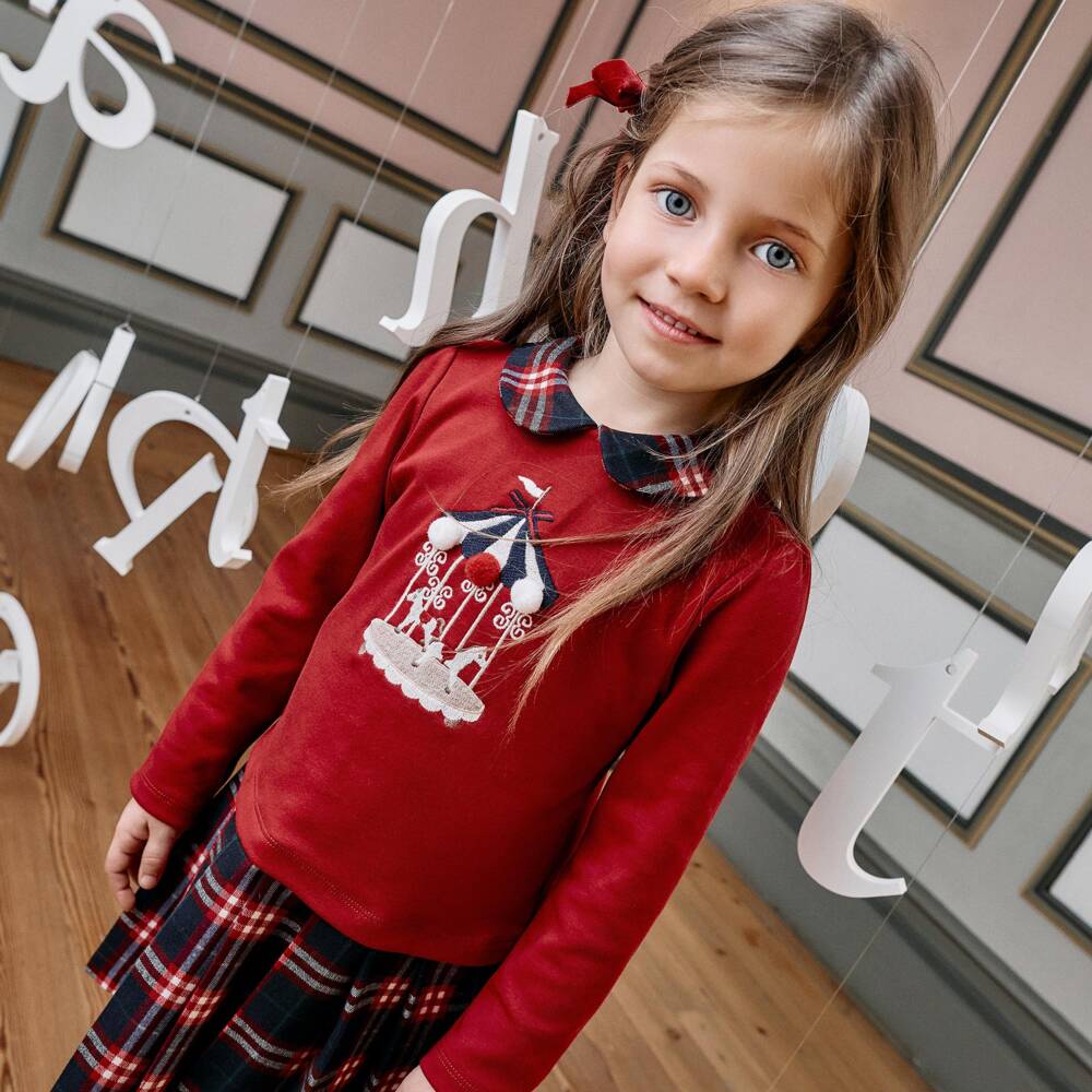 Patachou-Girls Red & Blue Pleated Tartan Dress | Childrensalon