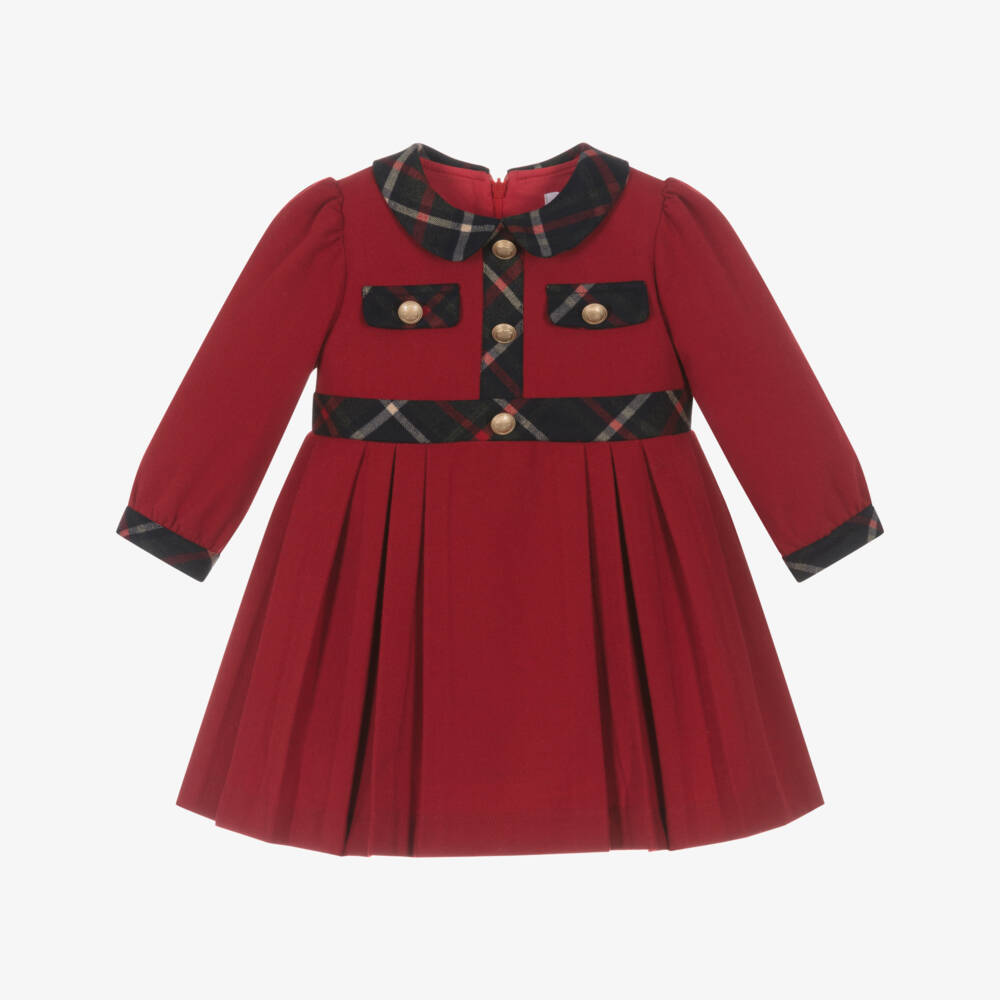 Patachou-Girls Red & Blue Tartan Trim Twill Dress | Childrensalon