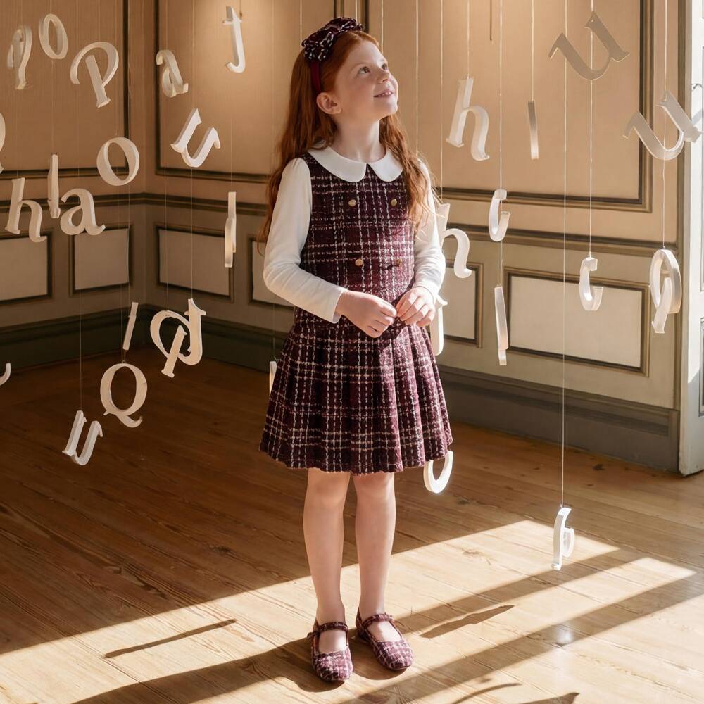 Patachou-Girls Red Checked Tweed Dress | Childrensalon