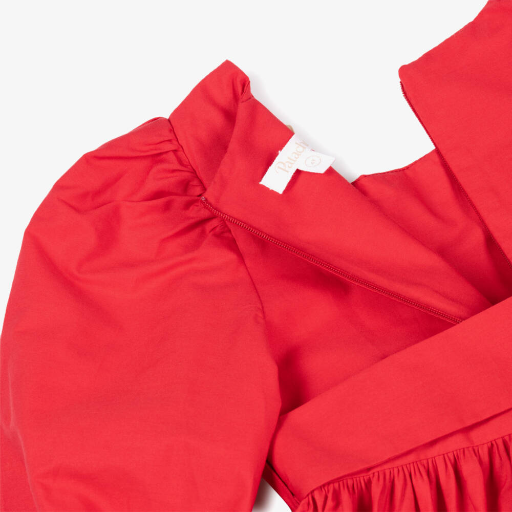 Patachou-Girls Red Cotton Dress with Floral Cut Work | Childrensalon