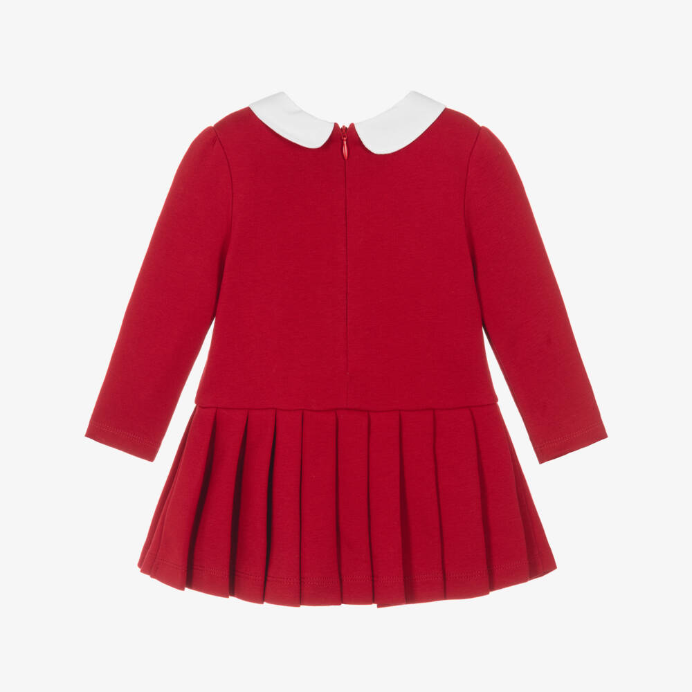 Patachou-Girls Red Cotton Jersey Dress with Tartan Trims | Childrensalon
