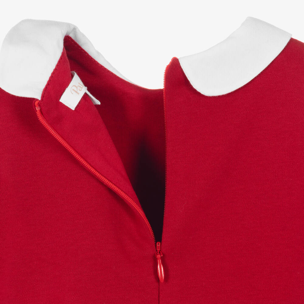 Patachou-Girls Red Cotton Jersey Dress with Tartan Trims | Childrensalon
