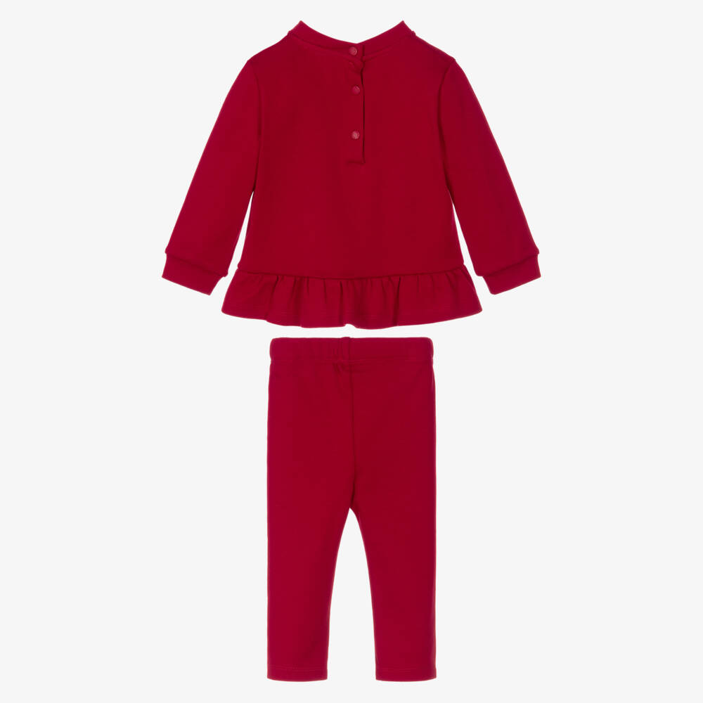 Patachou-Girls Red Cotton Leggings Set with Carousel Embroidery | Childrensalon