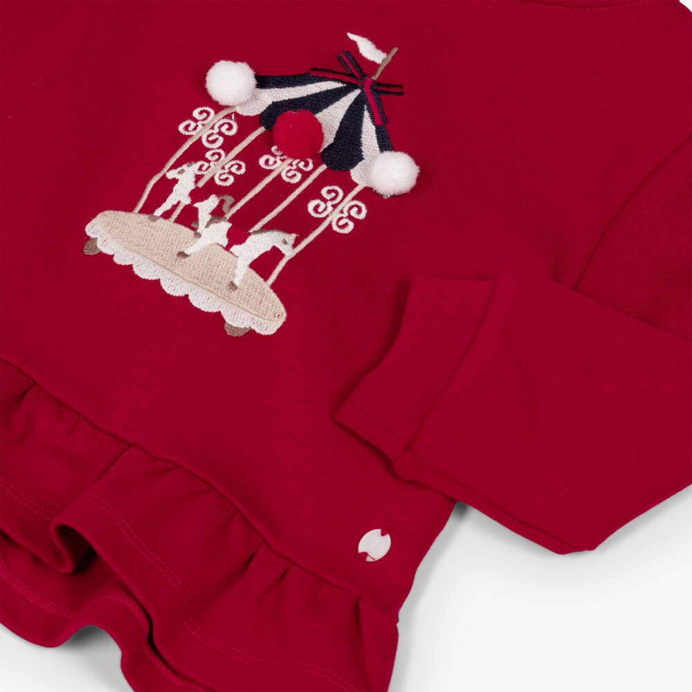 Patachou-Girls Red Cotton Leggings Set with Carousel Embroidery | Childrensalon