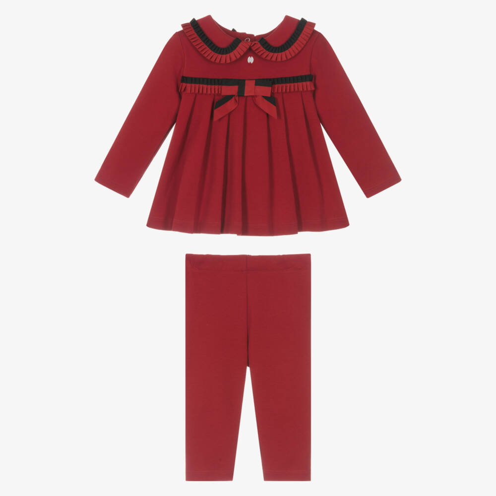 Patachou-Girls Red Cotton Leggings Set with Ribbon Trim | Childrensalon