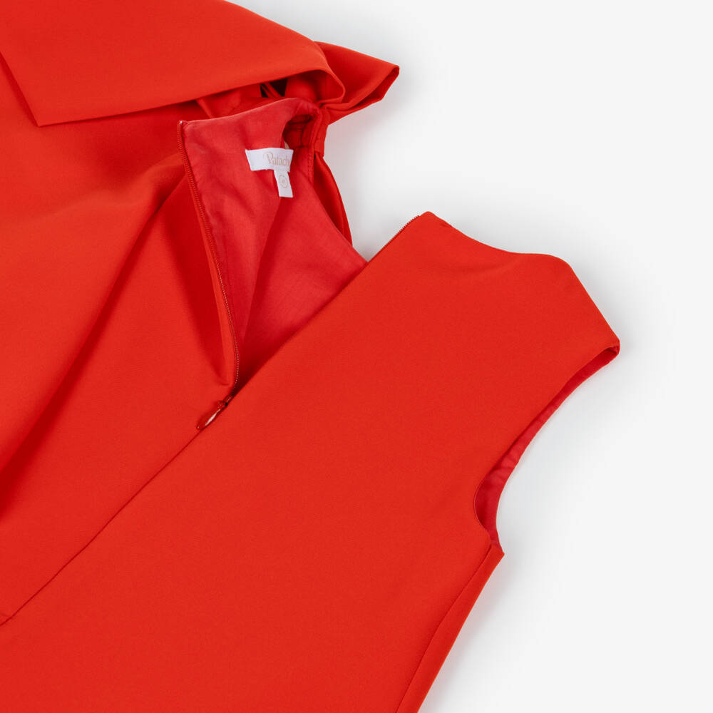 Patachou-Girls Red Crêpe Bow Drape Dress | Childrensalon
