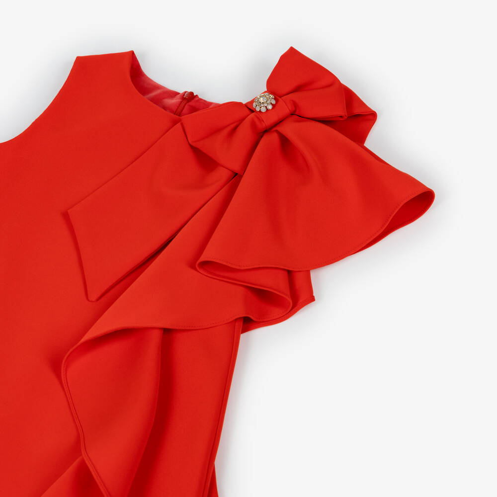 Patachou-Girls Red Crêpe Bow Drape Dress | Childrensalon