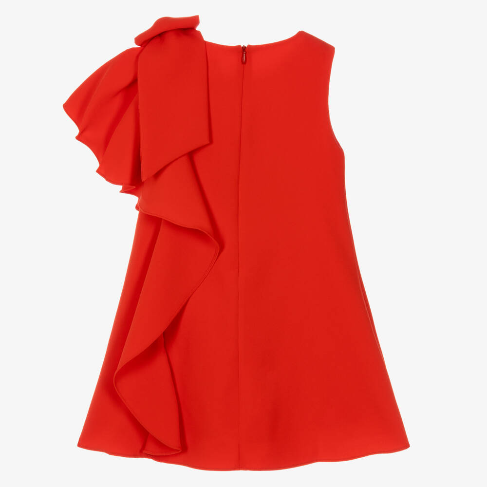 Patachou-Girls Red Crêpe Bow Drape Dress | Childrensalon