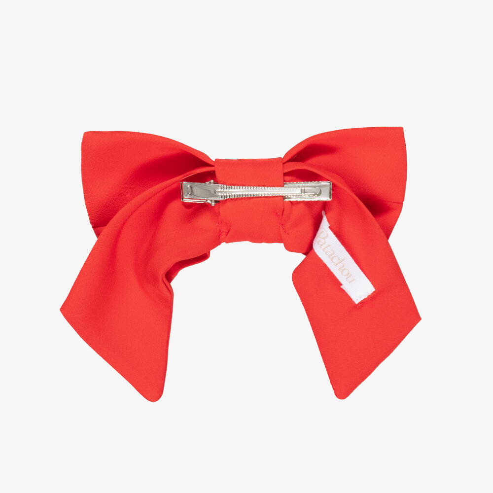Patachou-Girls Red Crêpe Bow Hair Clip with Gemstone Flower (14cm) | Childrensalon