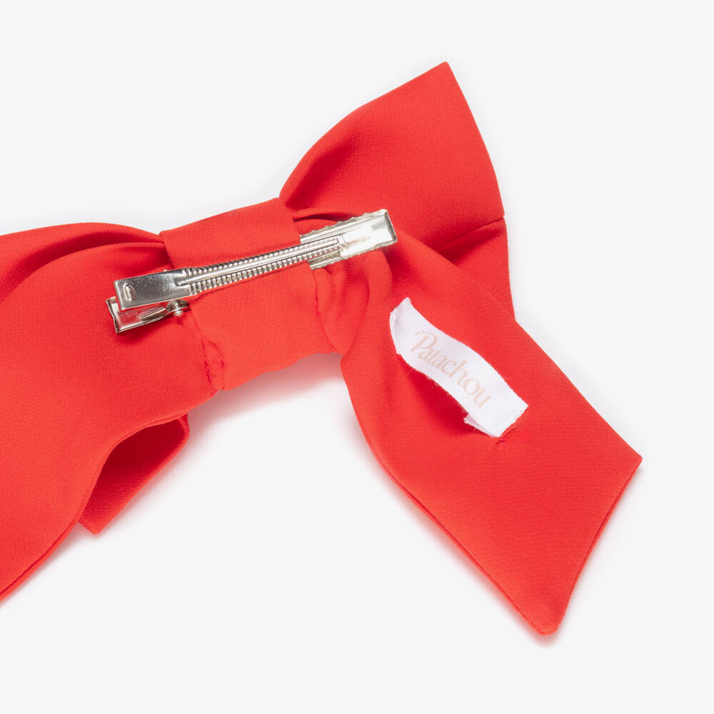 Patachou-Girls Red Crêpe Bow Hair Clip with Gemstone Flower (14cm) | Childrensalon