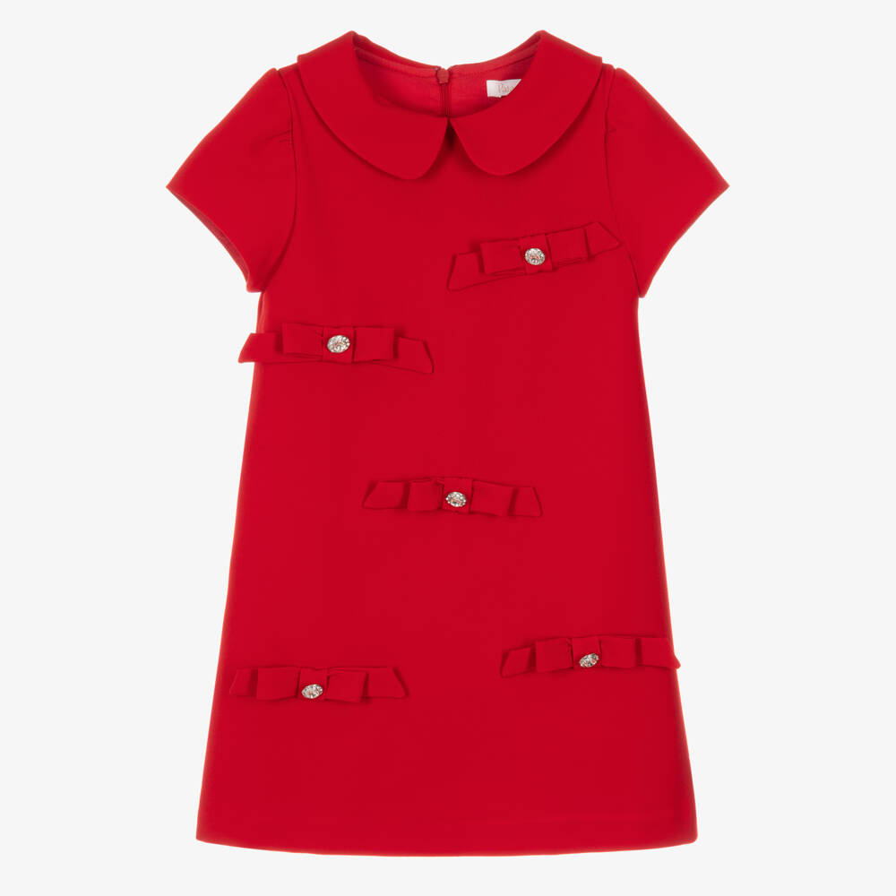 Patachou-Girls Red Crêpe Dress with Bow Details | Childrensalon