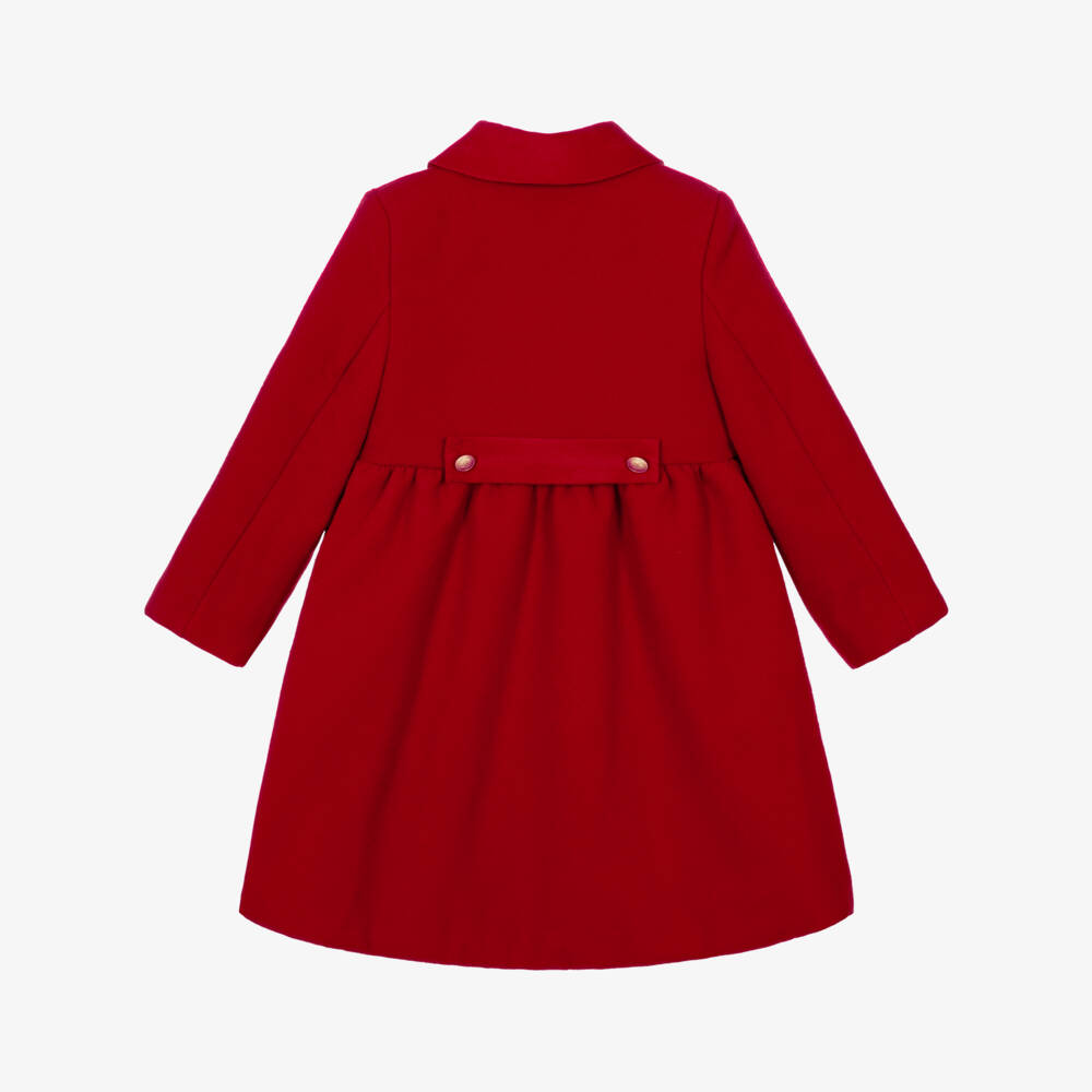 Patachou-Girls Red Felted Coat with Bow & Crest Buttons | Childrensalon
