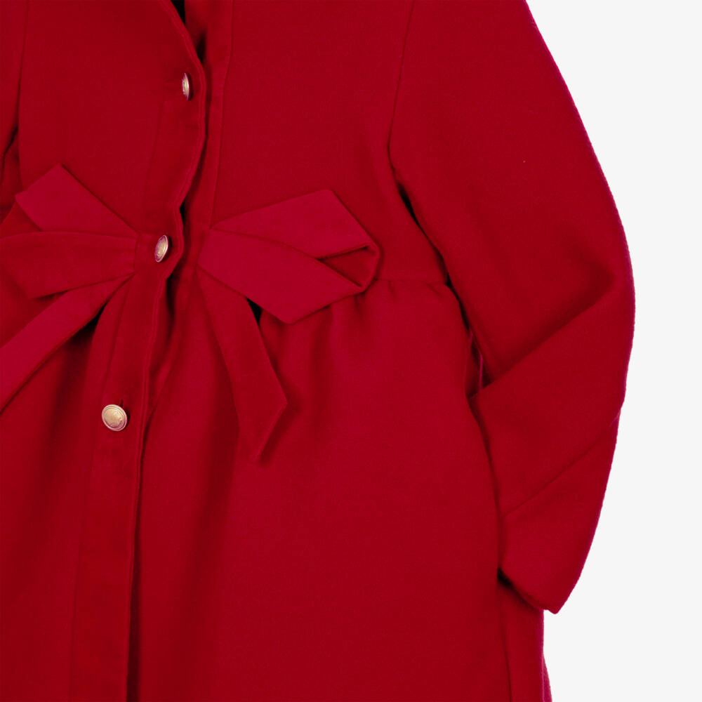 Patachou-Girls Red Felted Coat with Bow & Crest Buttons | Childrensalon