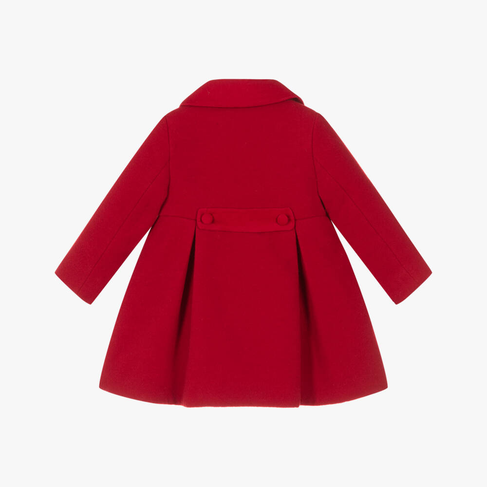 Patachou-Girls Red Felted Coat with Velvet Trims | Childrensalon