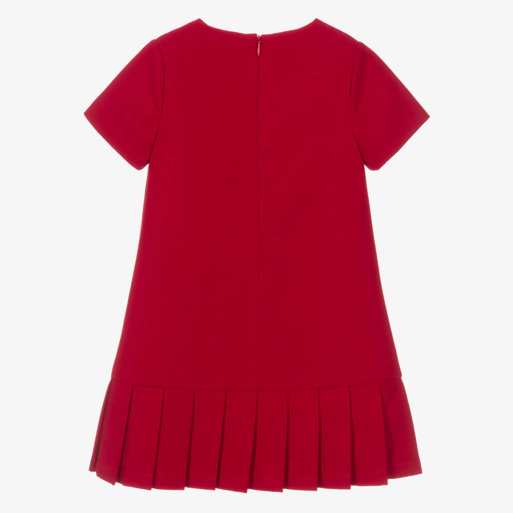 Patachou-Girls Red Flannel Dress with Bouclé Ribbon Trim | Childrensalon