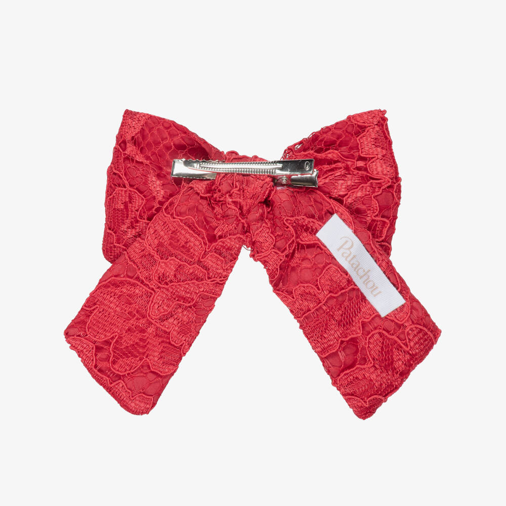Patachou-Girls Red Floral Lace Hair Clip (14cm) | Childrensalon