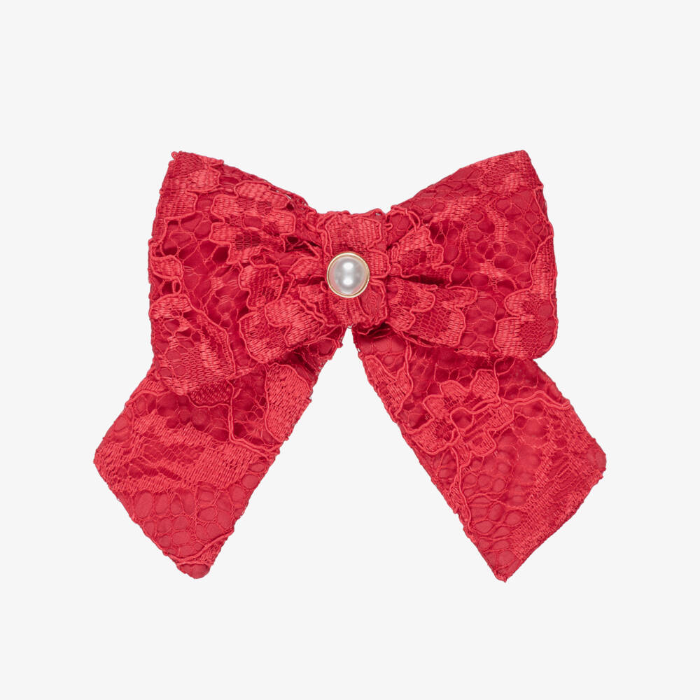 Patachou-Girls Red Floral Lace Hair Clip (14cm) | Childrensalon