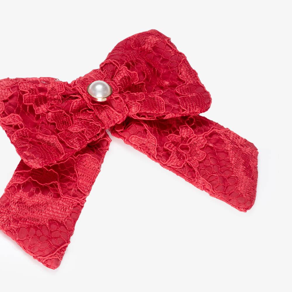 Patachou-Girls Red Floral Lace Hair Clip (14cm) | Childrensalon