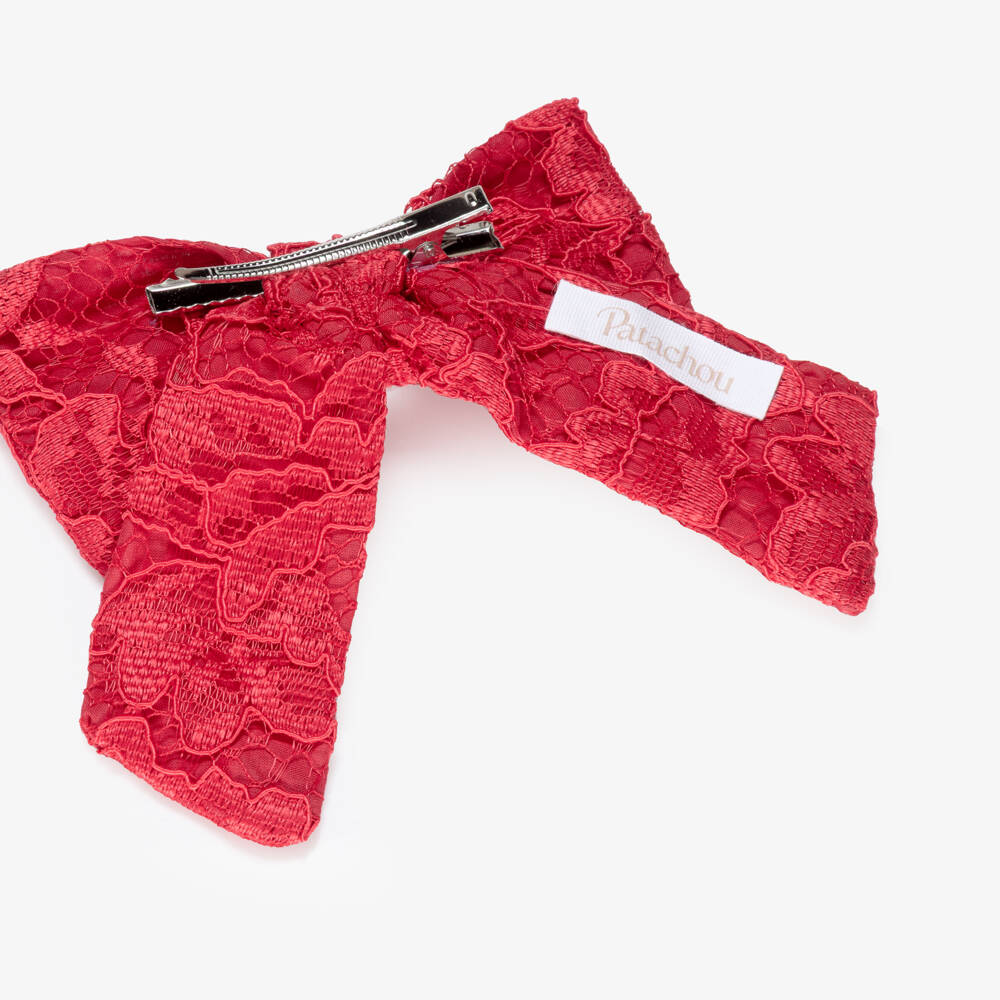 Patachou-Girls Red Floral Lace Hair Clip (14cm) | Childrensalon