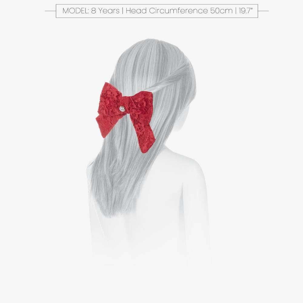 Patachou-Girls Red Floral Lace Hair Clip (14cm) | Childrensalon