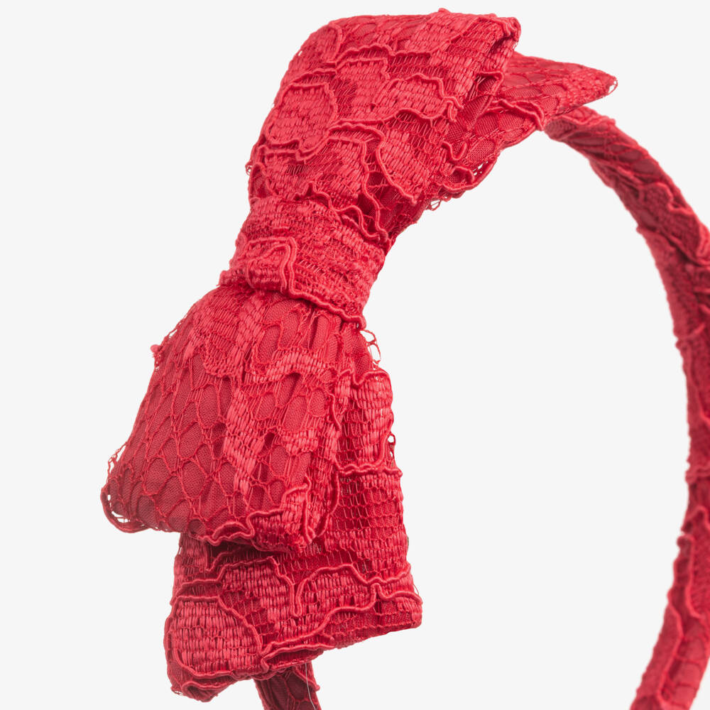 Patachou-Girls Red Hairband with Floral Lace Bow | Childrensalon