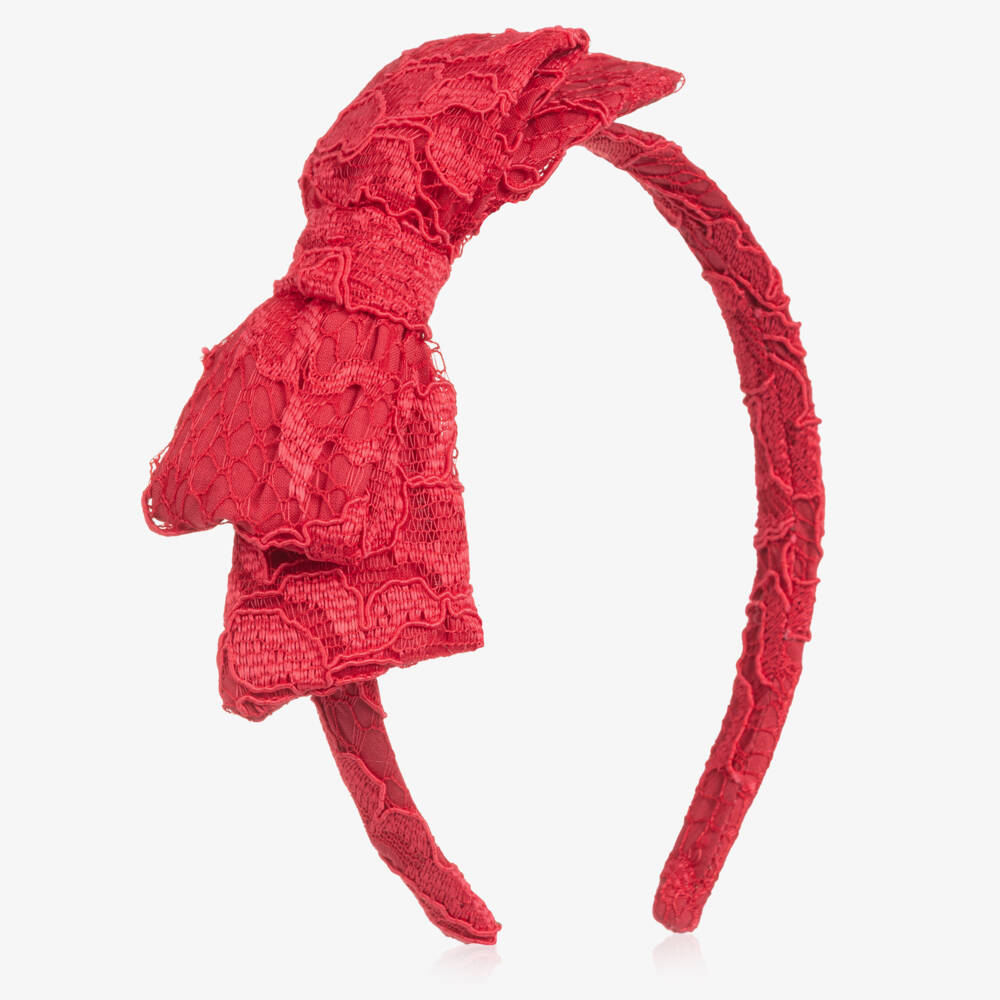 Patachou-Girls Red Hairband with Floral Lace Bow | Childrensalon