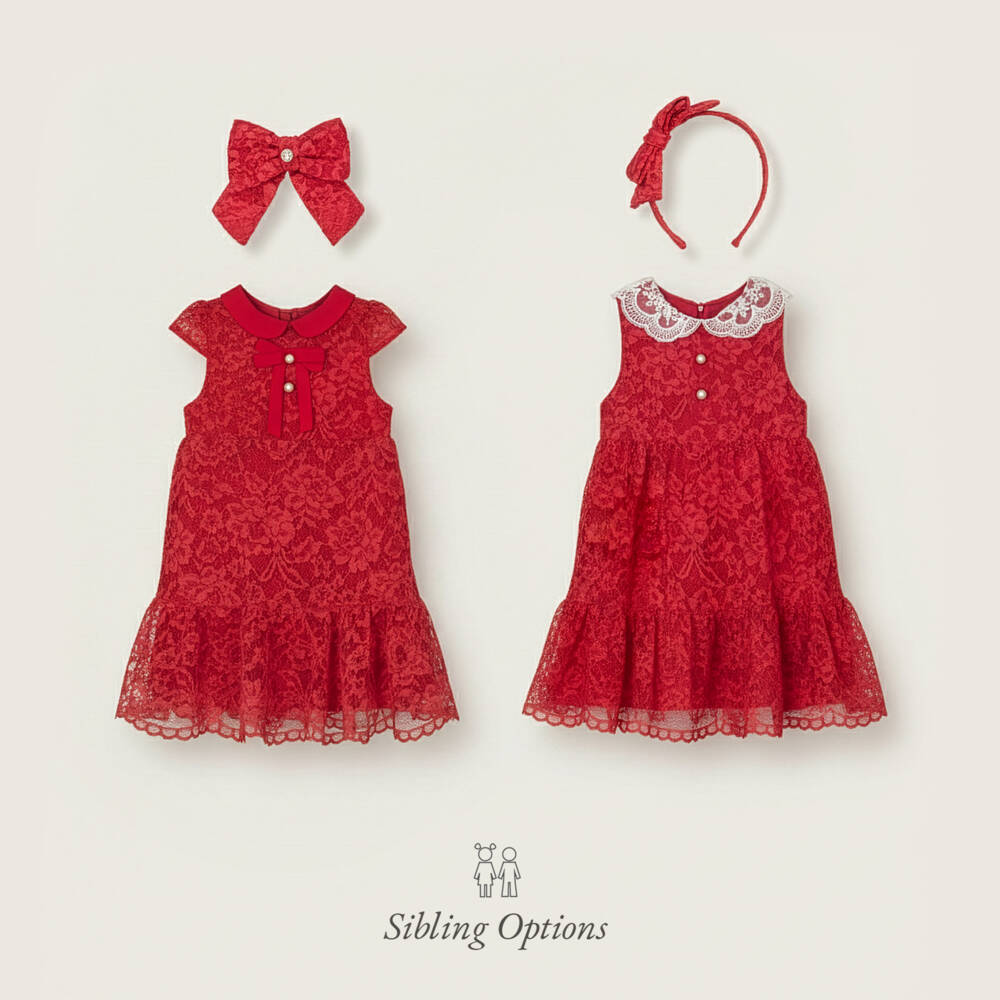 Patachou-Платье красное кружевное с шифоновым бантом для девочек | Childrensalon