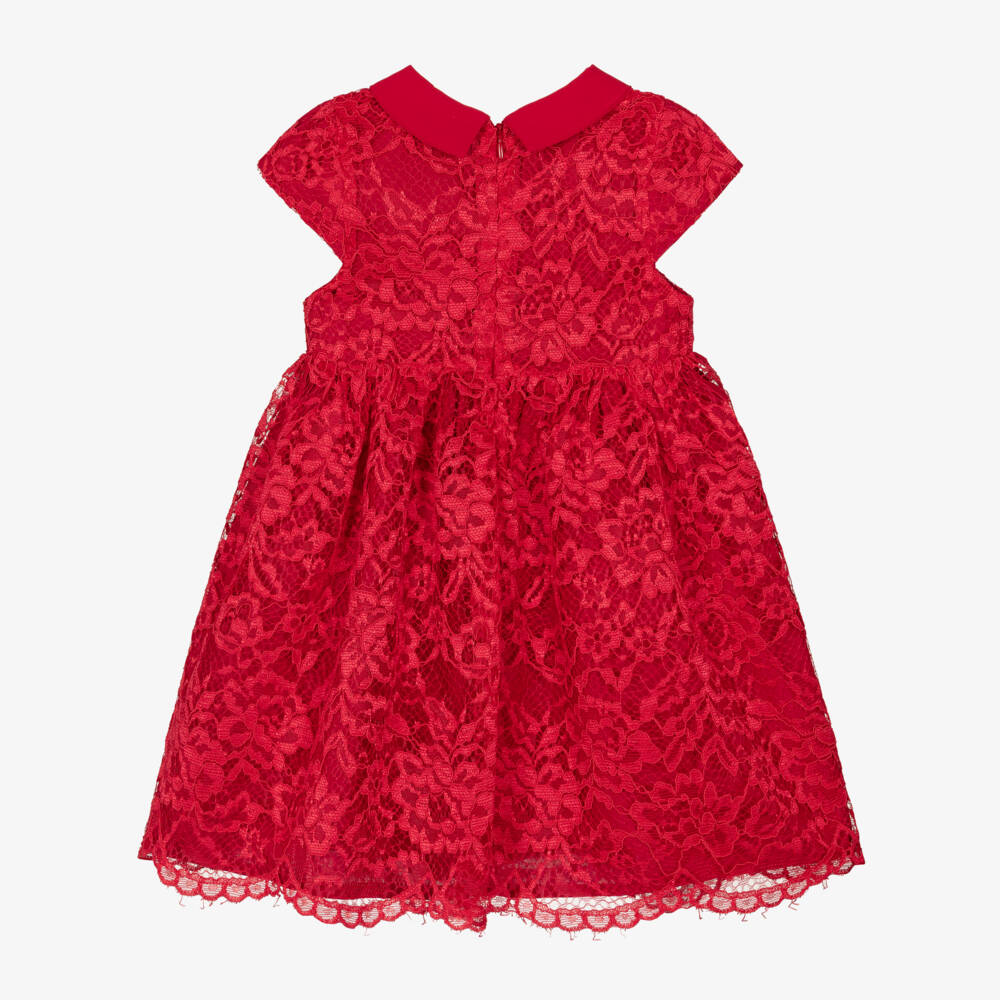 Patachou-Платье красное кружевное с шифоновым бантом для девочек | Childrensalon